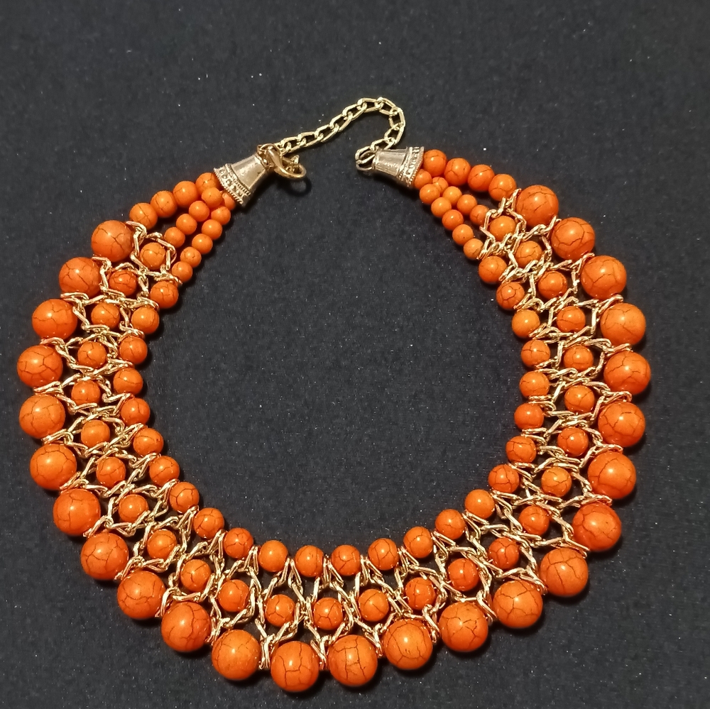 Necklace tribal collar orange gold collar
